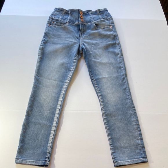 👖High Rise Sculpting Skinny Crop Distressed Jeans Size 9 - Picture 1 of 14